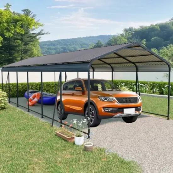 Heavy Duty Metal Carport with Galvanized Steel Roof, Carport Canopy for Driveway Car or Truck, Outdoor Metal Carport with Vertical Roof-Koiai image {8}