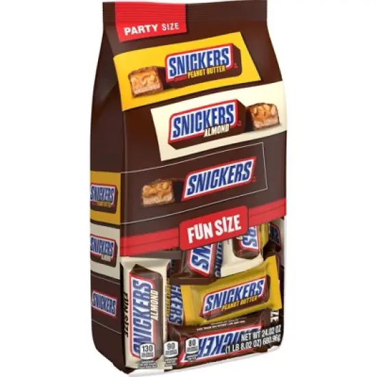 Snickers Milk Chocolate, Peanut Butter, & Almond Candy Bars Fun Size Variety Pack, Party Size - 24.02oz Bulk Bag image {6}