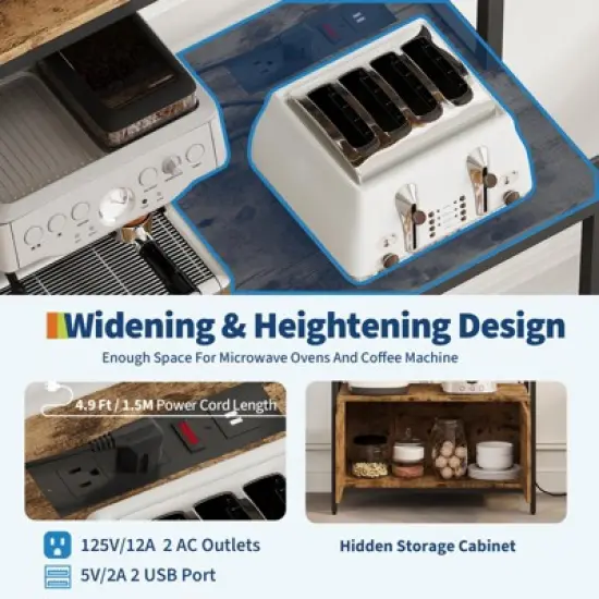 67.7" Industrial 6-Tier Kitchen Bakers Rack with Power Outlet - Microwave Stand with Shelves & Cabinet - Freestanding Storage Organizer image {4}