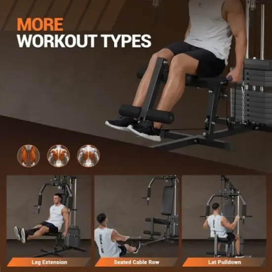 COZONY Home Gym Multifunctional Workout Station with Pulley System,  100 lb Weight Stack image {4}