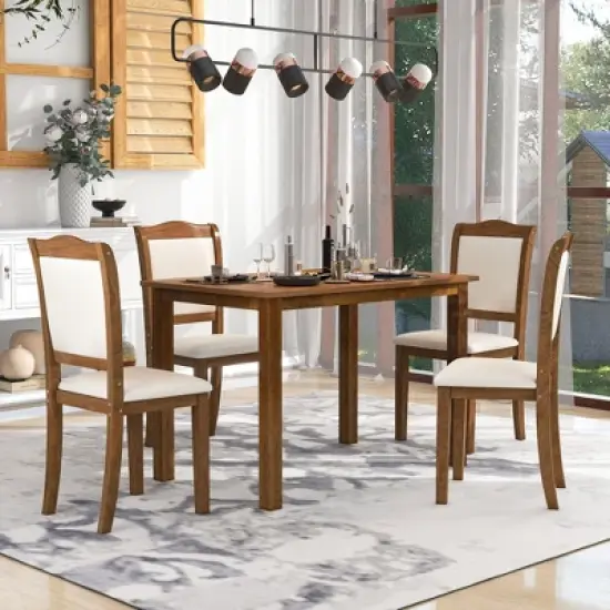 5-Piece Wood Dining Table Set with Upholstered Chairs-ModernLuxe image {8}