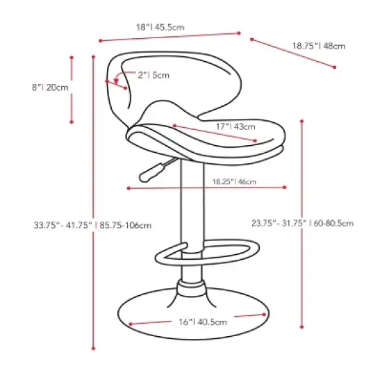 Set of 2 Curved Form Fitting Adjustable Bonded Leather Barstool Dark Gray - CorLiving image {7}