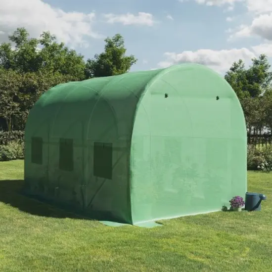 Walk In Greenhouse - 12ft x 7ft x 7ft Outdoor Green House with Vented Windows - Mesh-Reinforced Polyethylene Cover with Steel Frame by Home-Complete image {8}