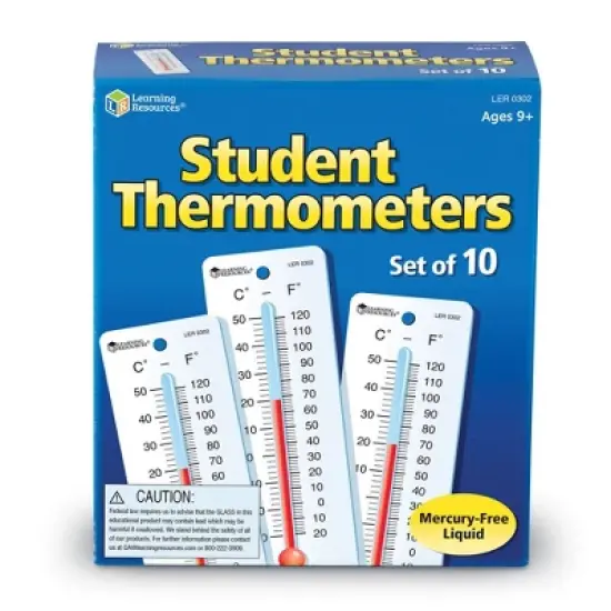 Learning Resources Student Thermometers Classroom Supplies Homeschool Set of 10 Ages 8plus: Glass & Plastic, Teaching Aid image {4}