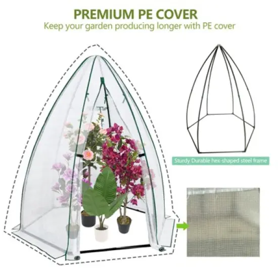Portable Greenhouse for Outdoor Plants, Heavy Duty Hexagonal Green House with PE Cover, Zippered Door & Mesh Window, Plant Protector for Vegetables image {3}