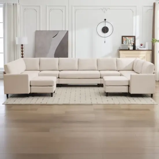Hyleory Spacious 12-Seater U-Shaped Modular Sofa with Ottomans,Relaxed Style, Reconfigurable Design image {13}