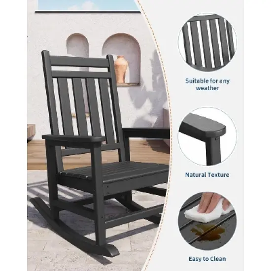 Poly Lumber HDPE Rocking Adirondack Chair Outdoor Weather Resistant Wide Backrest 380LB Capacity Patio Garden image {3}