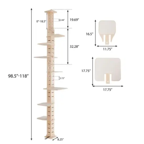 Kumasinova 115" Adjustable Height Floor to Ceiling Cat Tree,Multi-Level Vertical Cat Tower with Scratching Post,Natural Cat Furniture for Indoor Cats image {1}
