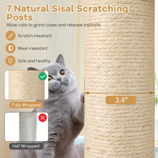 Tangkula Modern Cat Tree for Indoor Cats w/ 2-Story Condo Sisal Scratching Posts & Mat image {4}