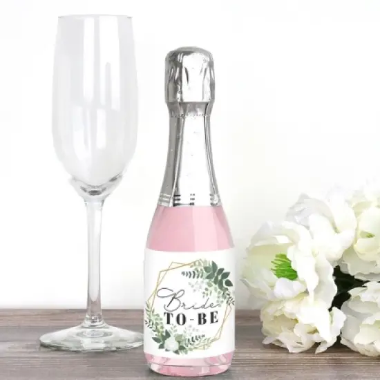 Big Dot of Happiness Boho Botanical Bride - Mini Wine & Champagne Bottle Label Stickers - Greenery Bridal Shower & Wedding Party Favor Gift for 16 Ct image {1}