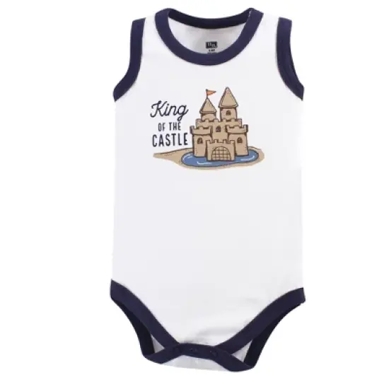 Hudson Baby Infant Boy Cotton Sleeveless Bodysuits 5pk, Sandcastle image {2}