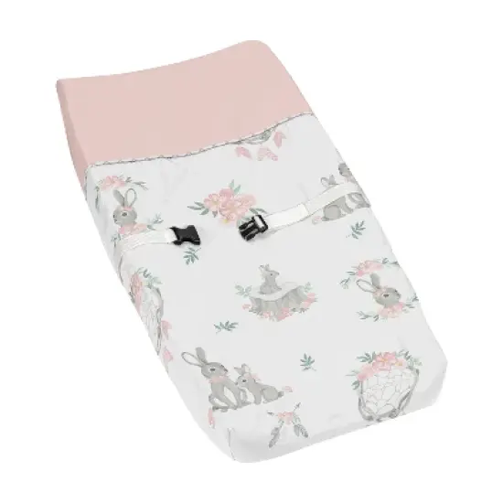Sweet Jojo Designs Girl Changing Pad Cover Bunny Floral Pink Grey and White image {5}