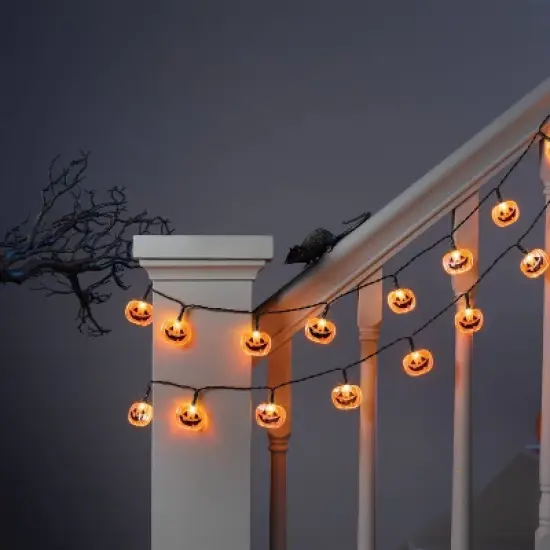 20ct LED Battery Operated Iridescent Pumpkin Halloween Indoor Outdoor Novelty String Lights Black/White - Hyde and EEK! Boutique&trade; image {1}
