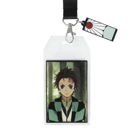 Demon Slayer Tanjiro Earring Black & Green Checkered Lanyard image {1}