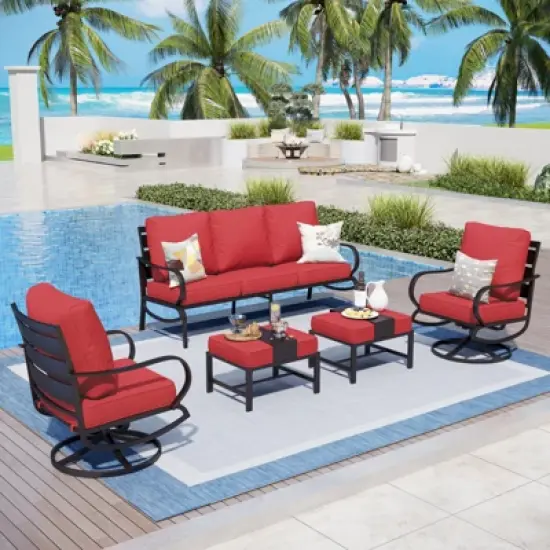 Captiva Designs 5pc Metal Patio Furniture Conversation Set with Swivel Chairs and Ottomans for Garden Porch Backyard image {9}