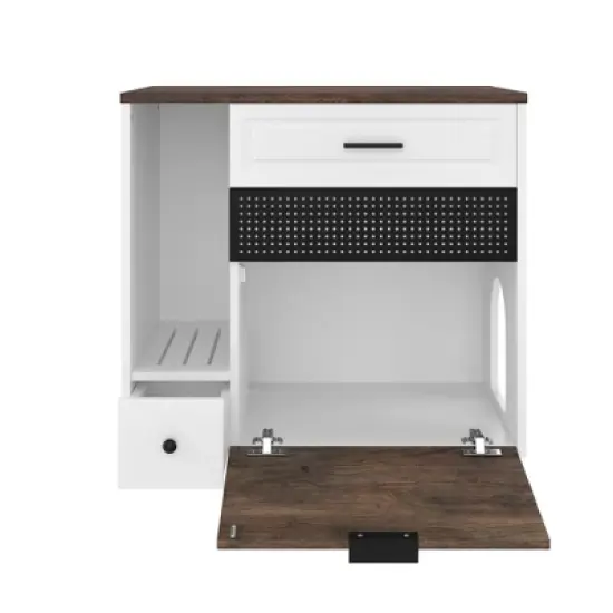 JUJABU Indoor Hidden Cat Litter Box Furniture with 2 Drawers & Door, Cat House End Table for Living Room - White & Brown image {8}