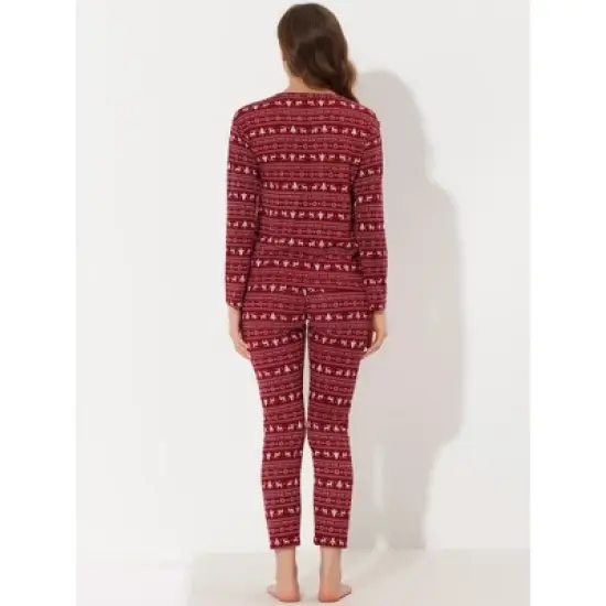 cheibear Womens Sleepwear Pajama Long Sleeve Winter Nightwear Christmas Pj Elk Lounge Set image {3}