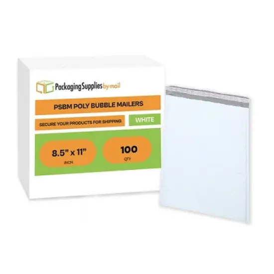 PSBM 100 Pieces #2 8.5" x 12" White Poly Padded Bubble Envelopes for Shipping image {1}