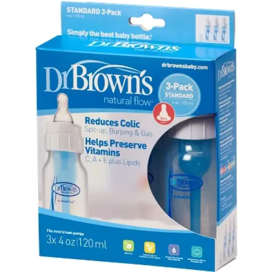 Dr. Brown's Natural Flow Anti-Colic Baby Bottle - Blue - 4oz/3pk image {3}