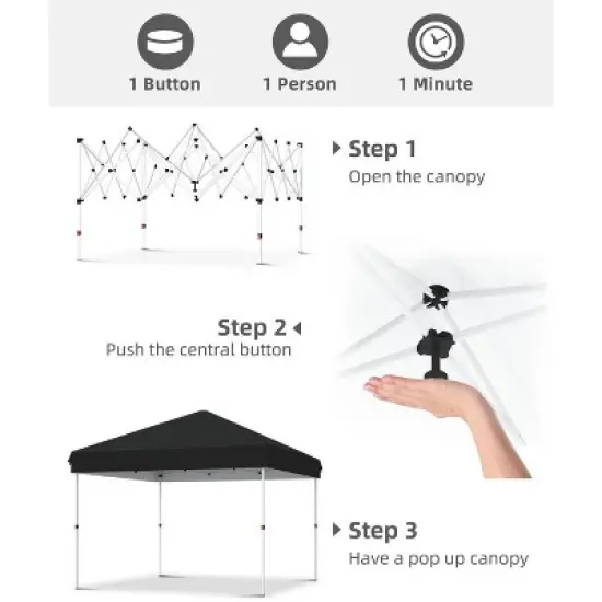 Garvee 10x10 Pop Up Canopy Tent Outdoor Canopy One-Person Set Up Heavy Duty Commercial Instant Tent Shelter, 0-Sidewall image {3}