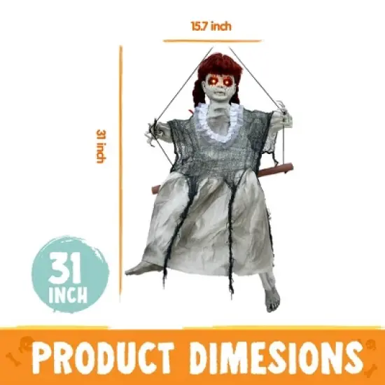 Joyfy 31" Halloween Hanging Swinging Doll Ghost, Doll with Scary Expressions for Halloween Outdoor Decoration, Haunted House Prop, Party Decor image {4}