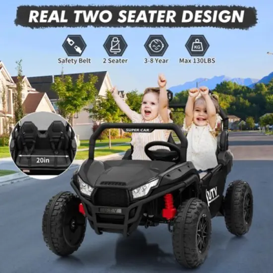 Ride On Car Utv, 24V 2 Seater, Off-Road Kids Electric Vehicles with Metal Frame, 3 Speeds for Boys and Girls image {1}