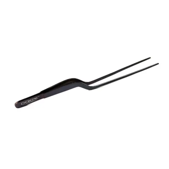 O'Creme 8 Inch Black Stainless Steel Precision Kitchen Culinary Offset Tweezer Tongs - Black image {1}