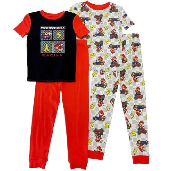 Boys' Super Mario Kart 4pc Racing Cotton Pajama Set - Red image {4}