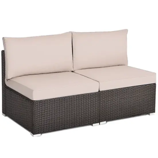 Costway 2PCS Patio Rattan Armless Sofa Sectional Conversation Furniture Set  W/Cushion image {1}
