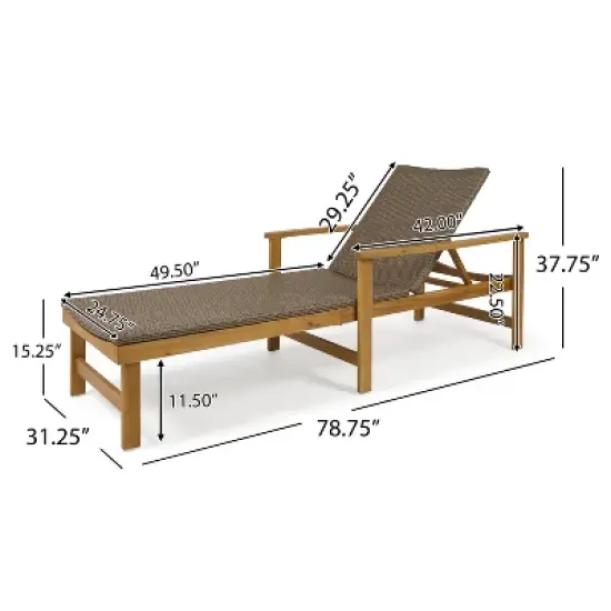 Christopher Knight Home Hampton Outdoor Acacia Wood and Wicker Adjustable Chaise Lounge image {2}
