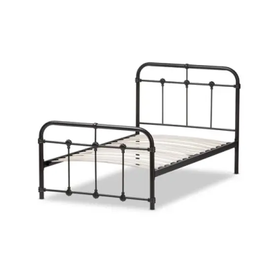 Twin Mandy Vintage Industrial Finished Metal Platform Bed Black - Baxton Studio image {2}