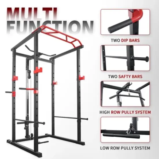 NAYSAYE Exercise Trainers Power Cage 1000LBS Capacity with Pullup and Squat Rack for Home Gym and Living Room Use, Black and Red, 55"*43"*86" image {4}