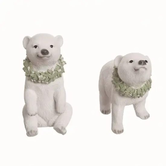 Transpac Resin Polar Bear Figurine Set of 2 with Wreath Christmas Home Decorations Decorative Objects image {1}