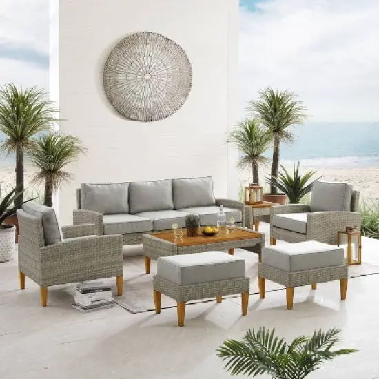 Capella 7pc Outdoor Wicker Sofa Set - Gray - Crosley image {1}
