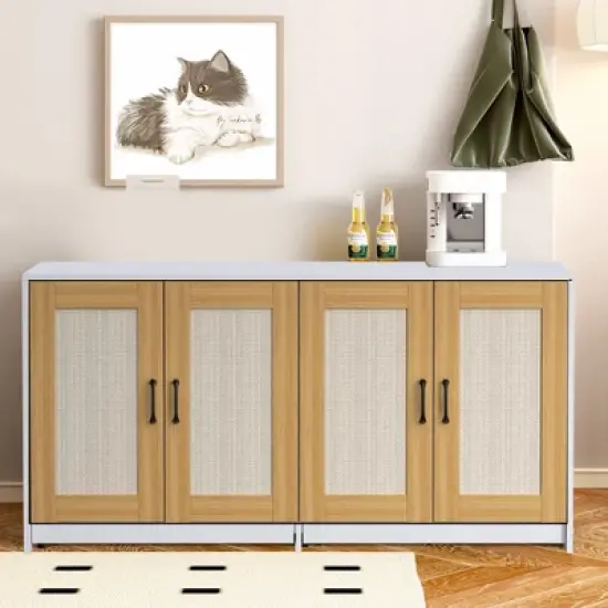 47'' Cat Litter Box Enclosure for 2 Litter Boxes with 4 Sisal Doors, Hidden Litterbox Enclosure with Double Room, Wooden Sideboard TV Stand image {8}