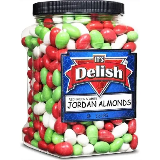 White, Red & Green Jordan Almonds by It's Delish, 3.5 lbs. Jumbo Container image {4}