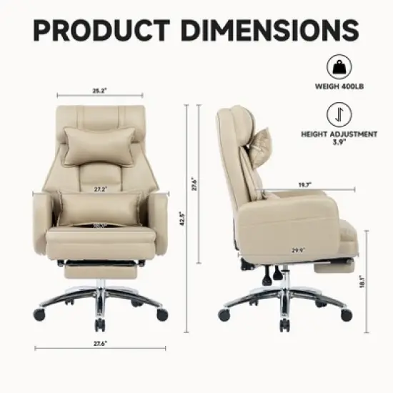 GDFStudio Jodie Technology Leather Upholstery Reclining Swivel Office Chair with Footrest and Lumbar Support Headrest image {2}