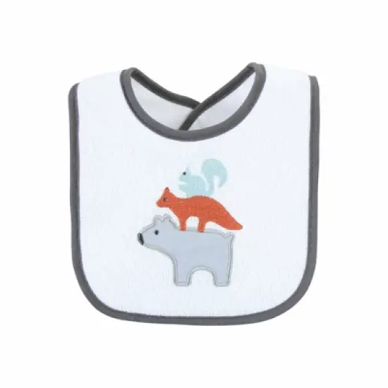 Hudson Baby Infant Boy Cotton Terry Drooler Bibs with Fiber Filling, Boy Gray Woodland, One Size image {4}