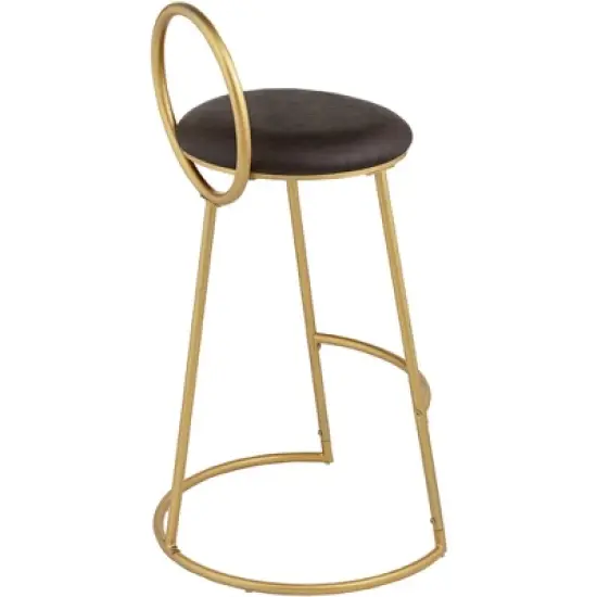 55 Downing Street Gold Swivel Bar Stool 30 1/2" High Industrial Brown Faux Leather Cushion for Kitchen Counter Height Island Home image {8}
