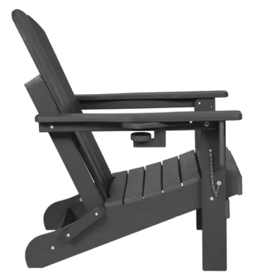 Akoasm Composite Foldable Wood Texture Adirondack Chair With Dual Cup Holder-Gray image {5}