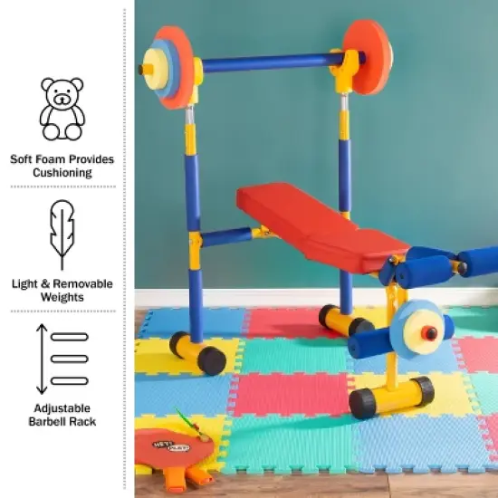 Toy Time Kids' Weight Bench Workout Equipment Set for Beginner Exercise, Weightlifting, and Power lifting with Leg Press and Barbell image {2}