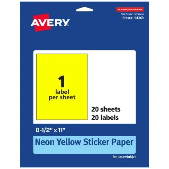 Avery Neon Yellow Sticker Paper, 8.5" x 11" Rectangle image {9}