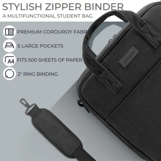 ZICOTO Beautiful 2-Inch 3-Ring Zipper Binder with Strap &ndash; Holds 500 Sheets, Laptop & Books &ndash; Premium Fabric, Extra Pockets, Great for School & Travel image {6}