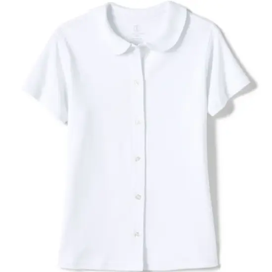 Lands' End School Uniform Girls Short Sleeve Button Front Peter Pan Collar Knit Shirt image {3}