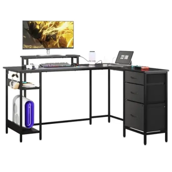 GALAXHERO 55-Inch L-Shaped Gaming Desk, Corner Computer Desk with Storage, Power Outlets & LED Lights, Office/Gaming Desk for Bedroom image {7}