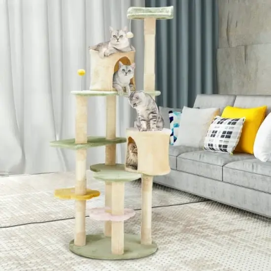 Erommy Flower Cat Tree Tower,  Multi-Level Cat Condo,light green image {3}