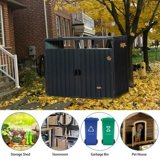 Gulches Garbage Bin Shed Stores 2 Trash Cans Metal Outdoor Bin Shed for Garbage Storage,Stainless Galvanized Steel, Bin Shed for Garden Yard Lawn image {2}