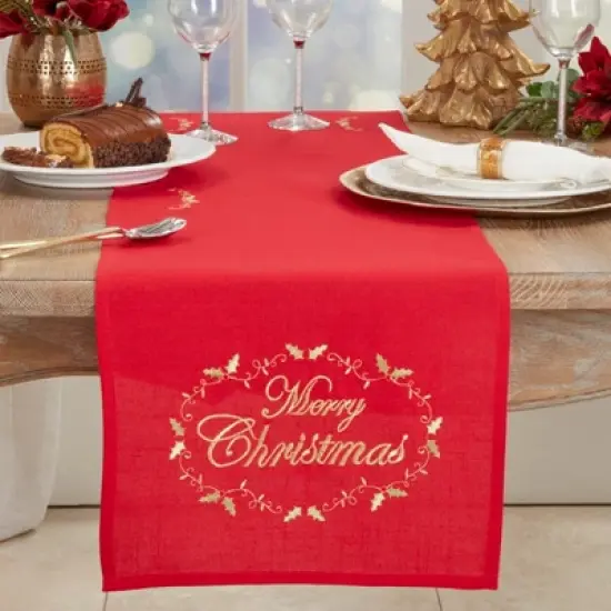 Saro Lifestyle Merry Christmas Embroidered Design Table Runner image {2}