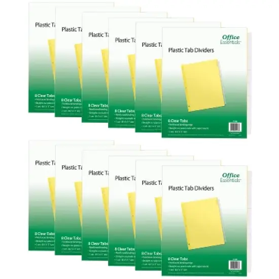 Office Essentials Insertable Plastic Tab Dividers for 3 Ring Binders, 8-Tab Sets, Clear Tabs, 12 Sets (21942) image {3}