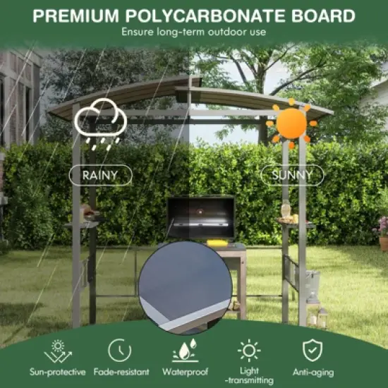 Costway 8' X 5' Hardtop Grill Gazebo with  Vented Polycarbonate Roof Side Shelves Hooks image {6}